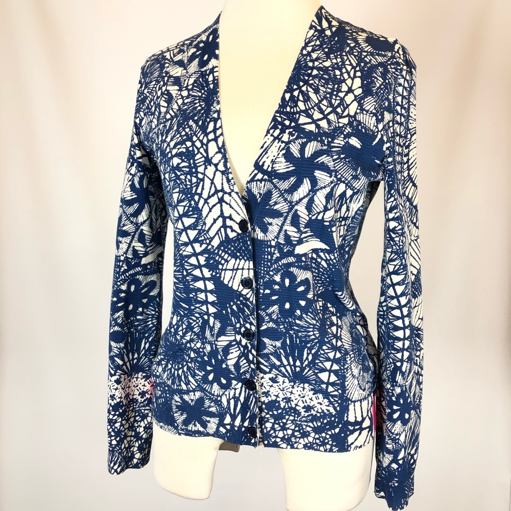 Tory Burch Floral Abstract Print V-Neck Cardigan